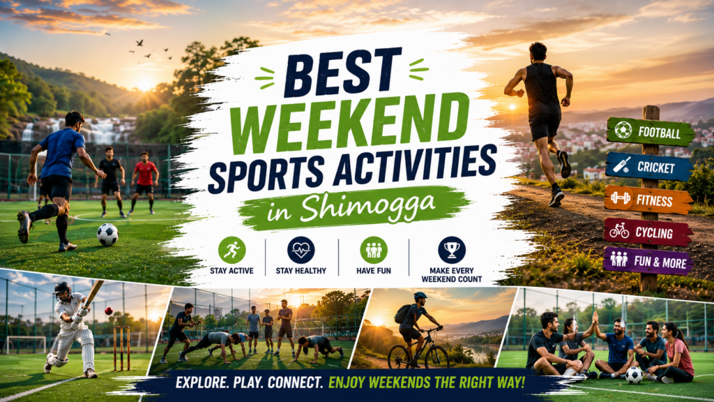 Best weekend sports activities in Shimogga featuring football, cricket, fitness, and outdoor sports on a modern turf ground.